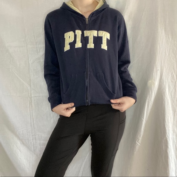 Pitt Stitched Lettering Spellout Navy Zip Jacket - Picture 1 of 8